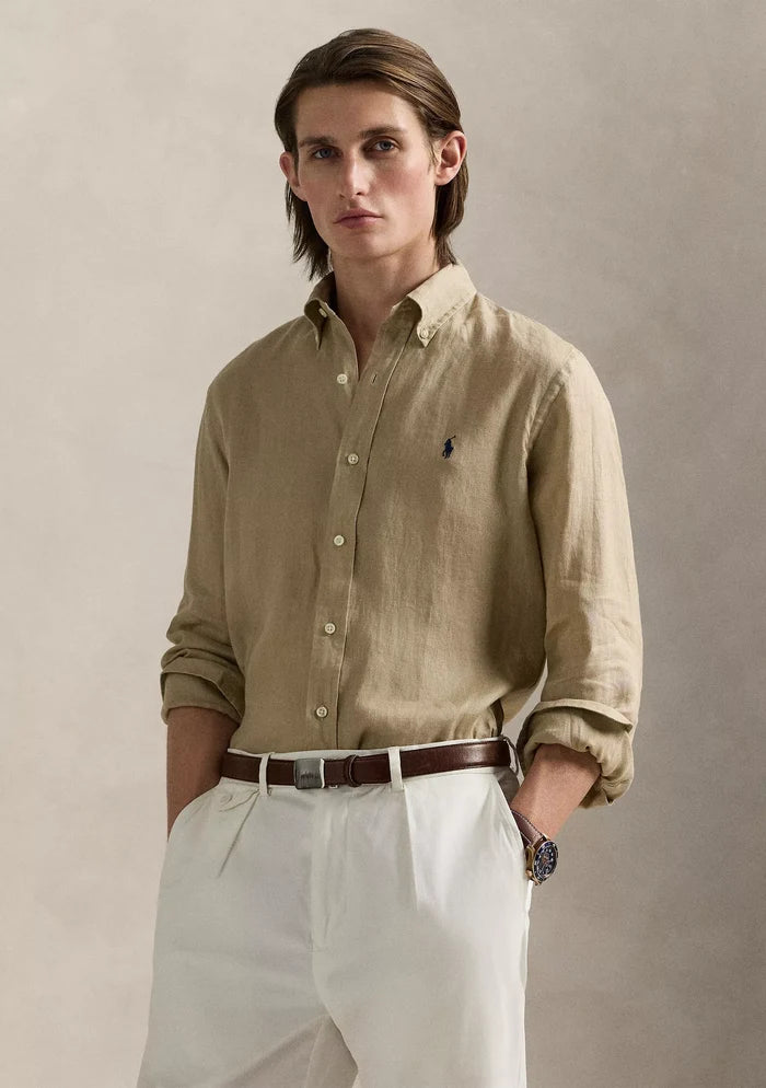 Piece Dyed Linen Shirt - Cafe Tan
