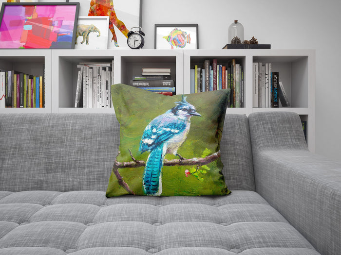 Pillow Cases, Blue Jay Bird Pillow, Soft Pillow Cases, Bright Yellow Pillow, Cute Pillow Cases, Large Pillow Cases, Home Decor Pillow
