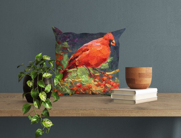Pillow Cases, Northern Cardinal Male Red Bird Pillow, Comfortable, Bright Yellow Pillow, Fun Throw Pillows, 16X16 Case, Playroom Decor