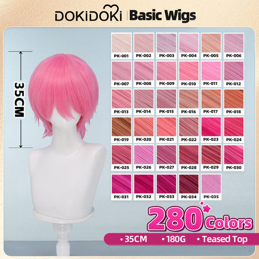 【Pink】【Teased Top】DokiDoki Cosplay Wig Basic Wig Short Straight Pink 35 CM Hair Wig Base
