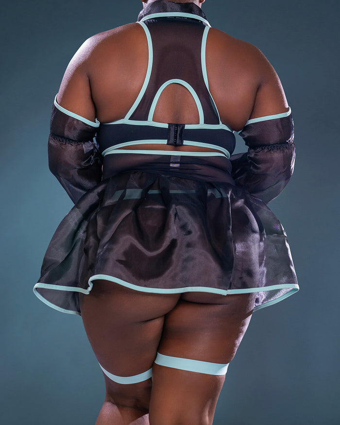 Pixel Kiss - Mesh Cyber Girl Lingerie Dress with Garters