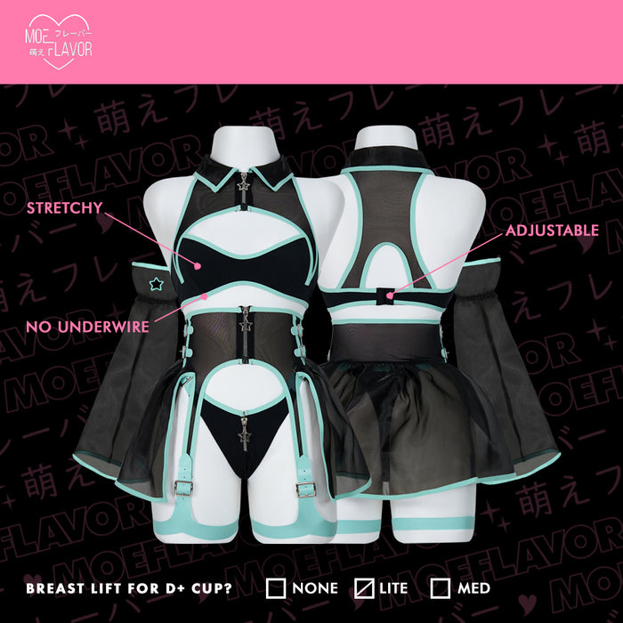 Pixel Kiss - Mesh Cyber Girl Lingerie Dress with Garters