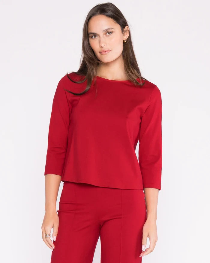 Ponte Knit 3/4 Sleeve Top-Red
