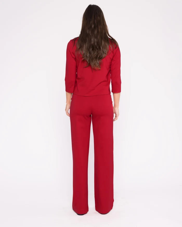 Ponte Knit 3/4 Sleeve Top-Red