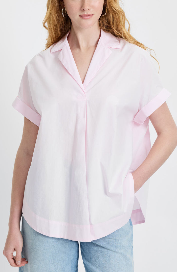 Poplin Collar Popover Top - Pink Icing