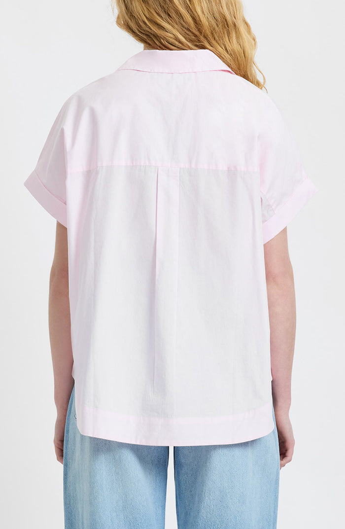 Poplin Collar Popover Top - Pink Icing