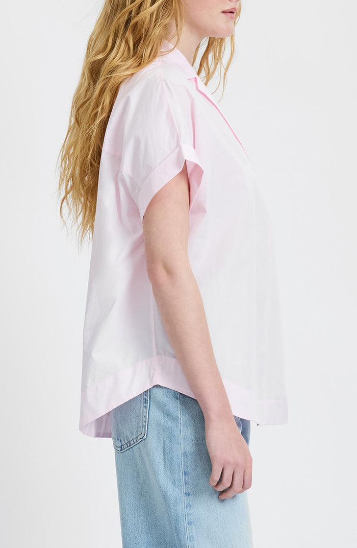 Poplin Collar Popover Top - Pink Icing