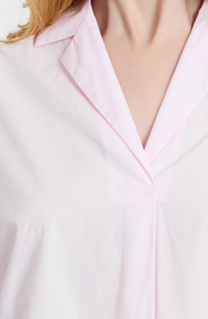 Poplin Collar Popover Top - Pink Icing