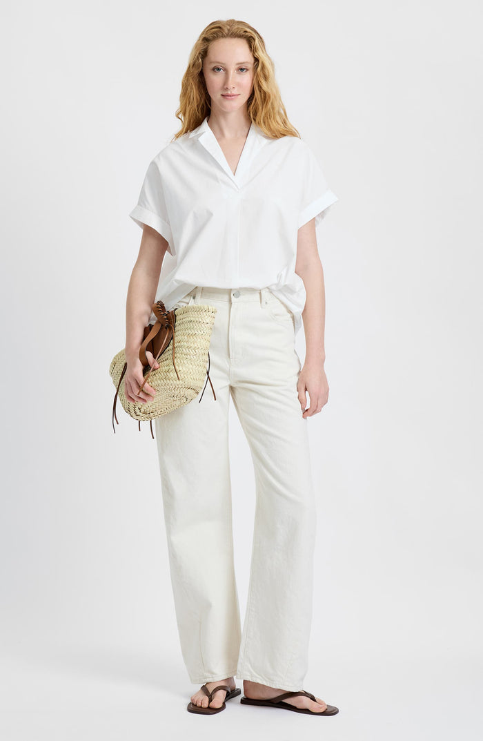 Poplin Collar Popover Top - Summer White