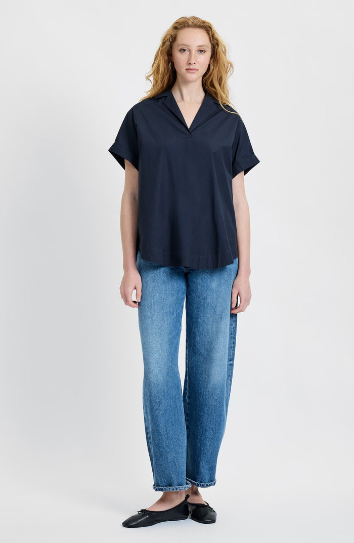 Poplin Collar Popver Top - Marine