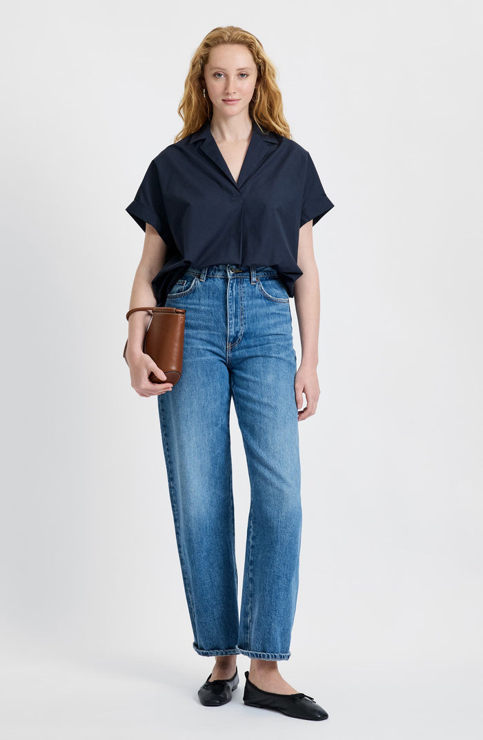Poplin Collar Popver Top - Marine