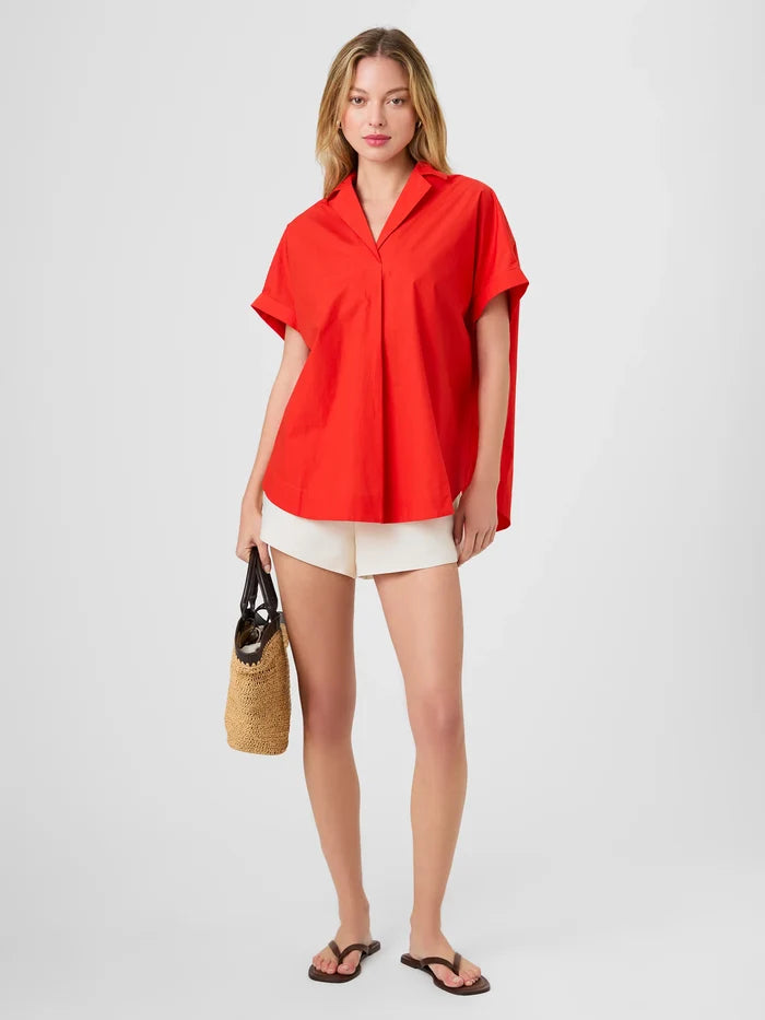 Poplin Collar SS Pullover-Candied Apple