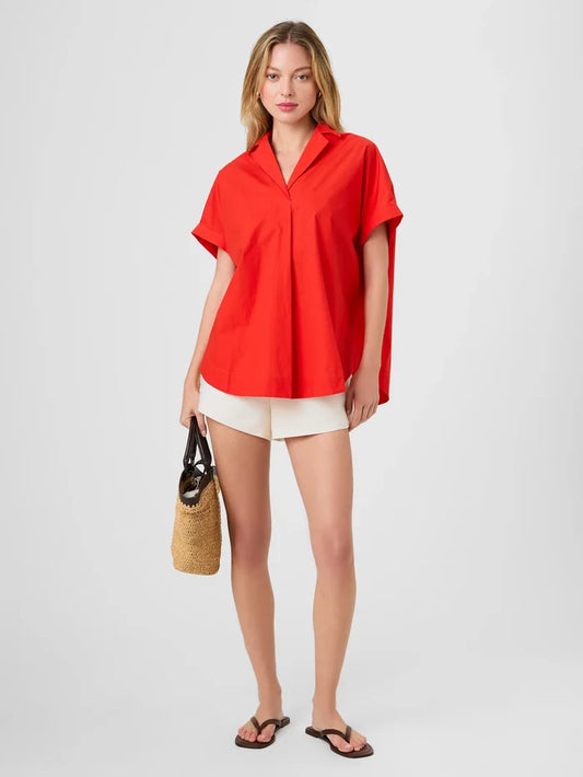 Poplin Collar SS Pullover-Candied Apple