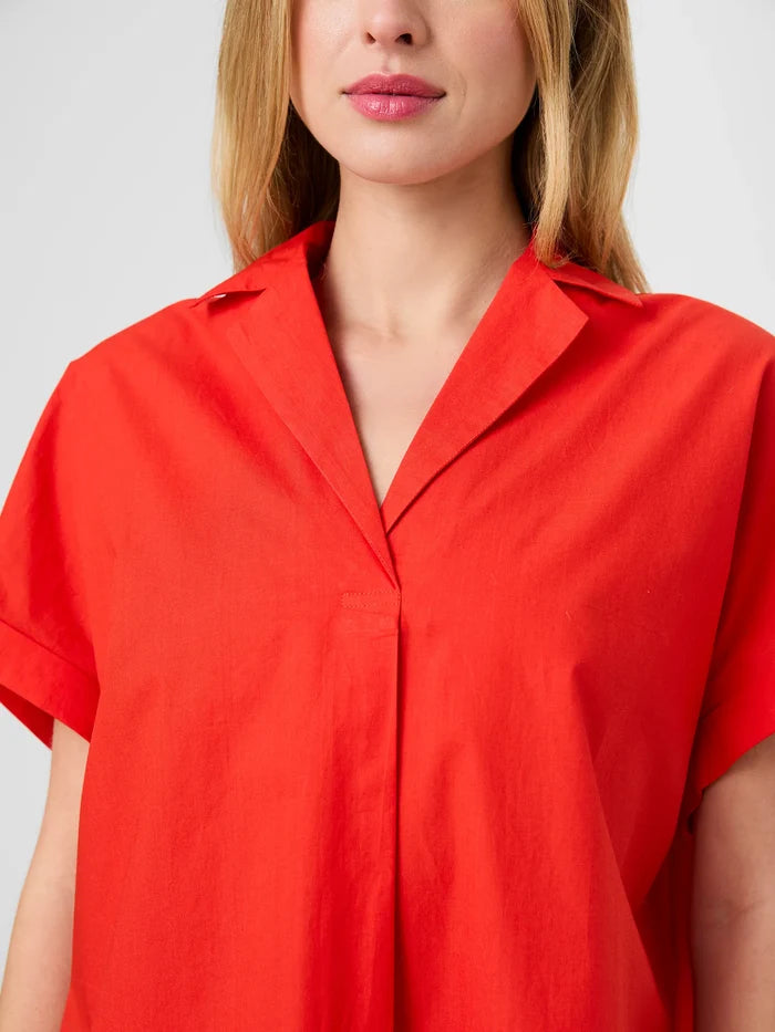 Poplin Collar SS Pullover-Candied Apple