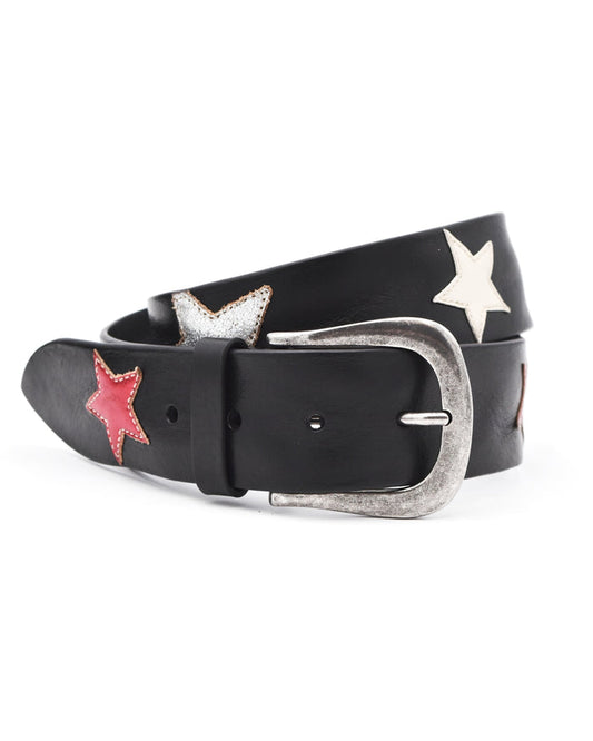 Post & Co. Black Multi-Star Patch Belt
