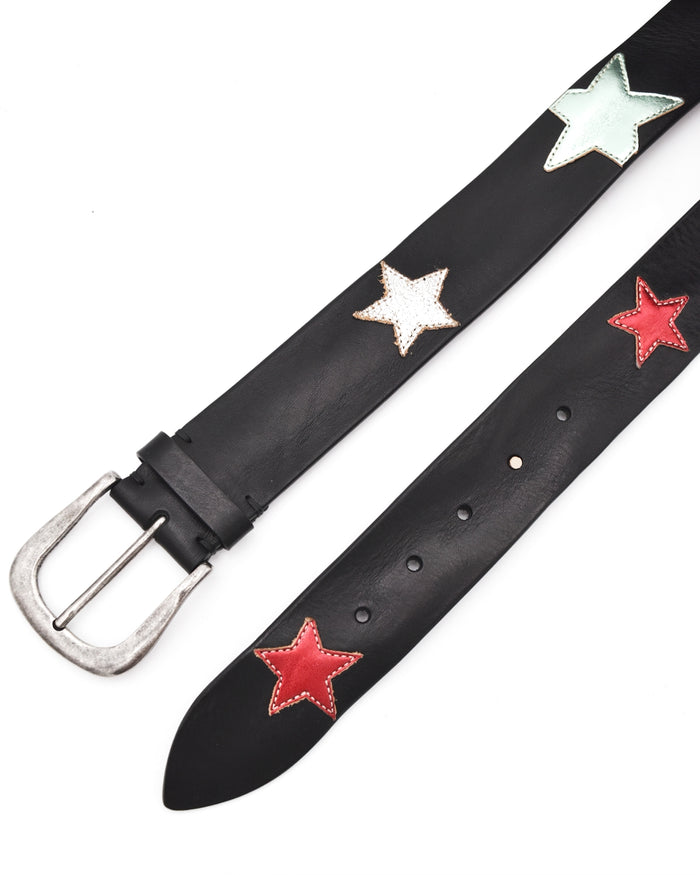 Post & Co. Black Multi-Star Patch Belt