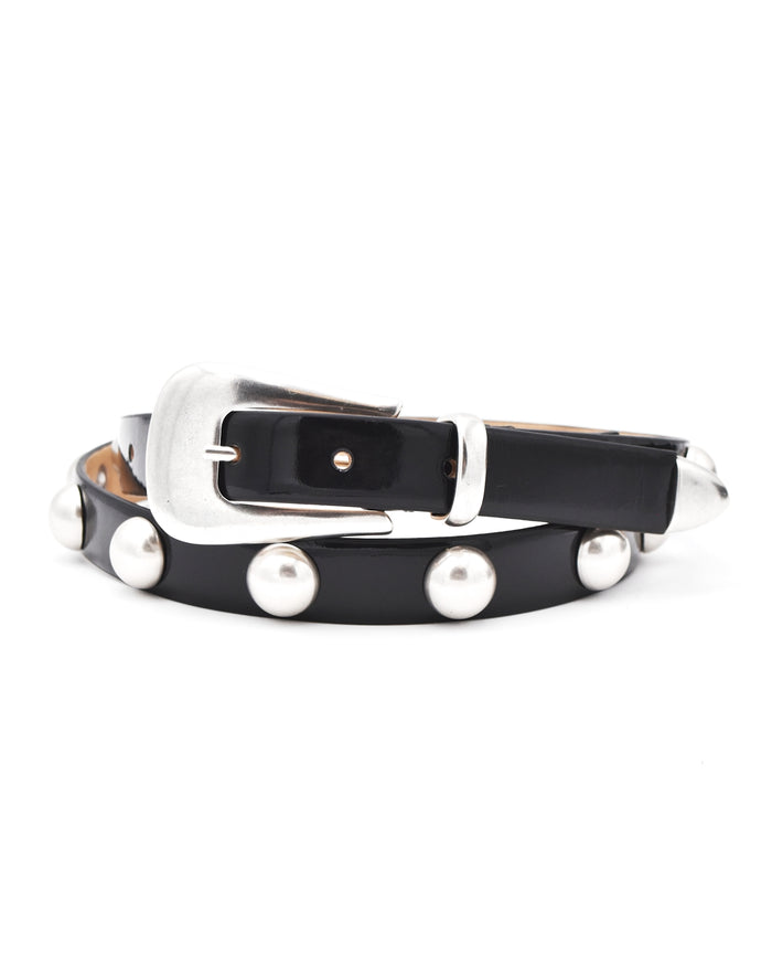 Post & Co. Thin Black Patent Studded Belt