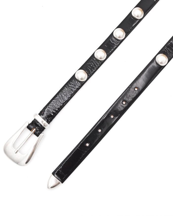 Post & Co. Thin Black Patent Studded Belt