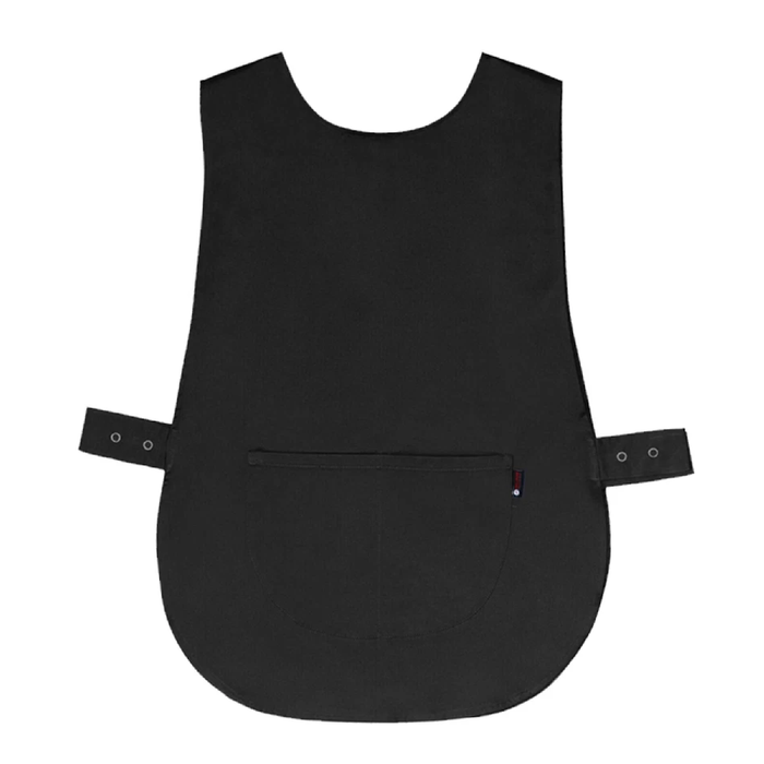 Black tabard apron with a pocket on a white background