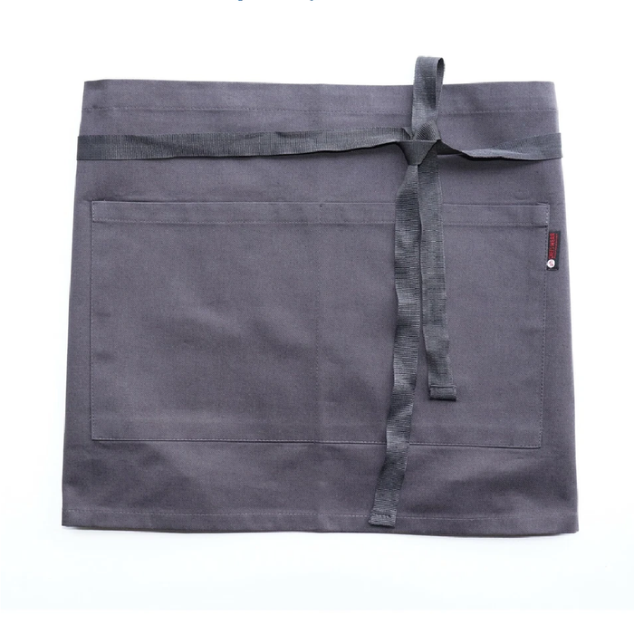 Gray waist apron with pockets on a white background
