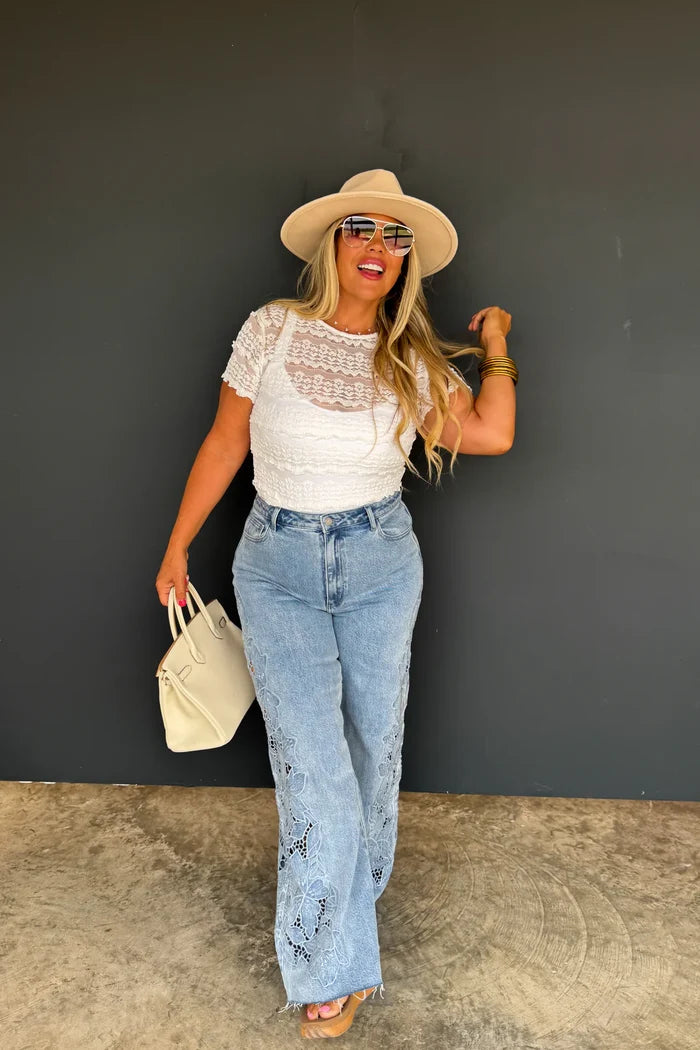 PREORDER: Floral Charm Wide Leg Jeans // eta early June