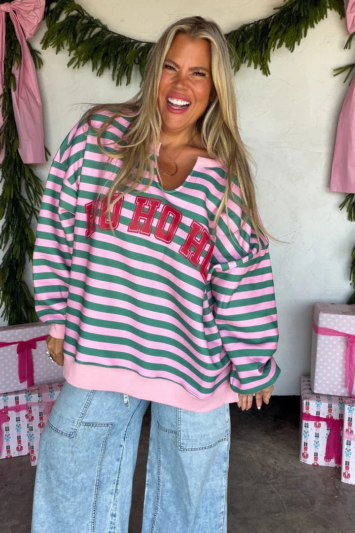 PREORDER: HoHoHo & Red Striped Merry Oversized Pullover // ETA Oct - early Nov