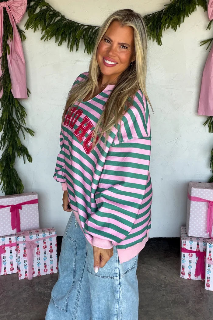 PREORDER: HoHoHo & Red Striped Merry Oversized Pullover // ETA Oct - early Nov