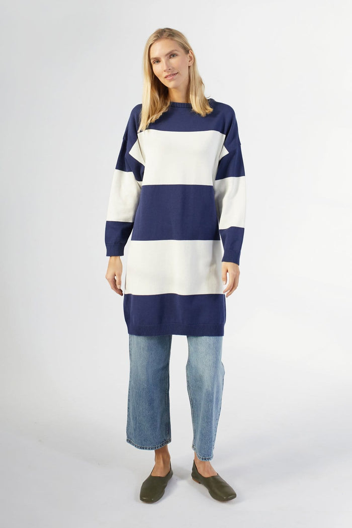 Ratia Maxi Stripe Blueberry Knit Tunic Dress