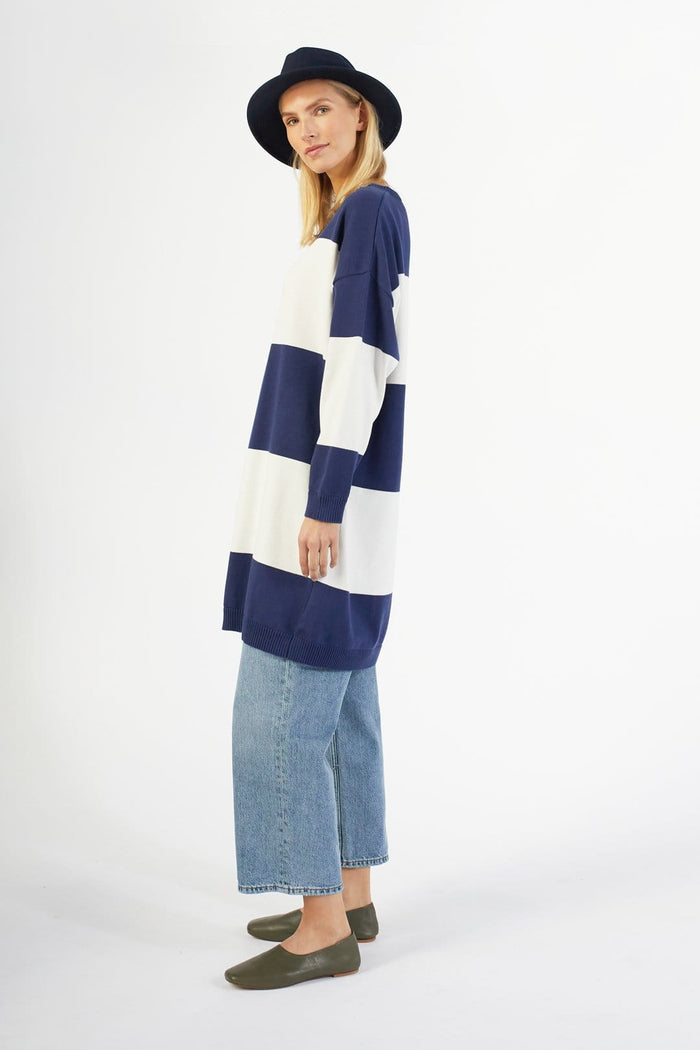 Ratia Maxi Stripe Blueberry Knit Tunic Dress