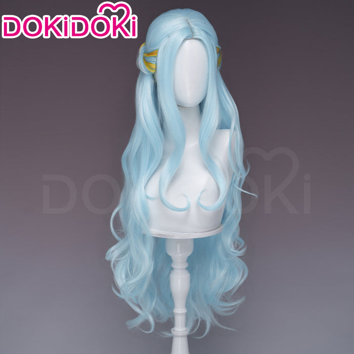 【Ready For Ship】DokiDoki Anime Cosaply Wig Blue Curly Yellow Highlight Hair Pre Braided