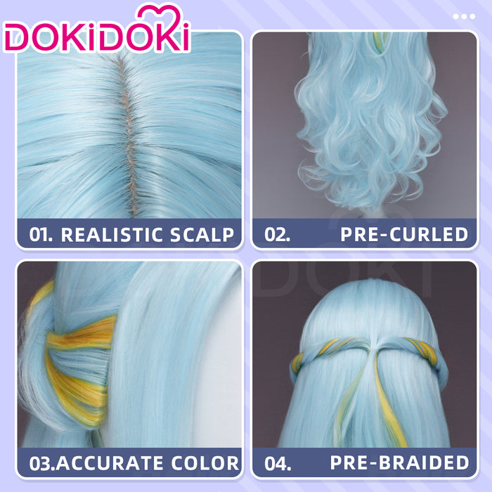 【Ready For Ship】DokiDoki Anime Cosaply Wig Blue Curly Yellow Highlight Hair Pre Braided