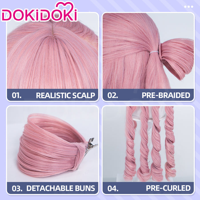 【Ready For Ship】DokiDoki Anime Cosaply Wig Long Curly Pink Hair Pre Braided Pre Curled Detachable Buns HEROINESSS