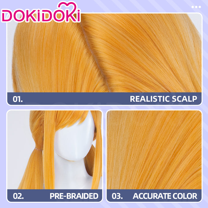 【Ready For Ship】DokiDoki Anime Cosaply Wig Long Straight Orange Hair Pre Braided Twin Tails HEROINESSS