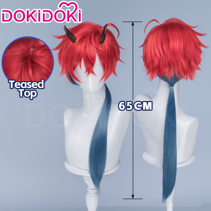 【Ready For Ship】DokiDoki Anime Cosmic Princess Kaguya! Cosplay Akira Mikado Wig / Horns Long Red Green Braid Hair