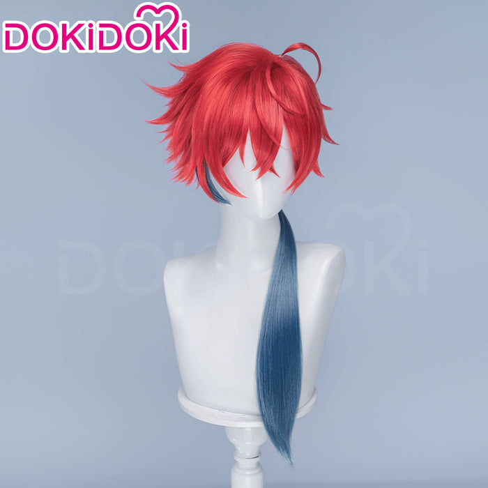 【Ready For Ship】DokiDoki Anime Cosmic Princess Kaguya! Cosplay Akira Mikado Wig / Horns Long Red Green Braid Hair