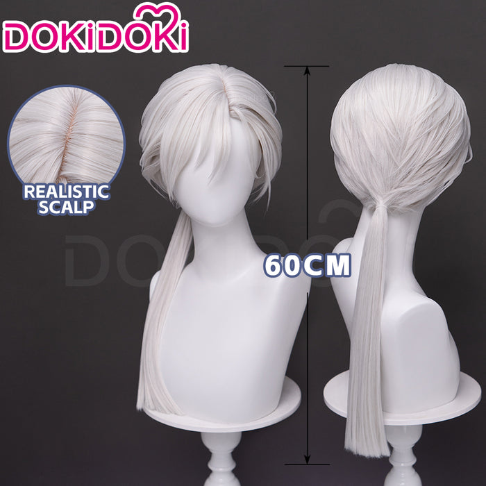 【Ready For Ship】DokiDoki Game Cosplay Fox Guy Wig Long Straight Ponytail White Hair