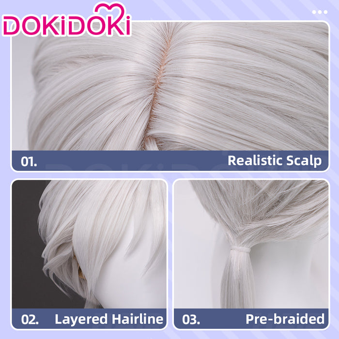 【Ready For Ship】DokiDoki Game Cosplay Fox Guy Wig Long Straight Ponytail White Hair