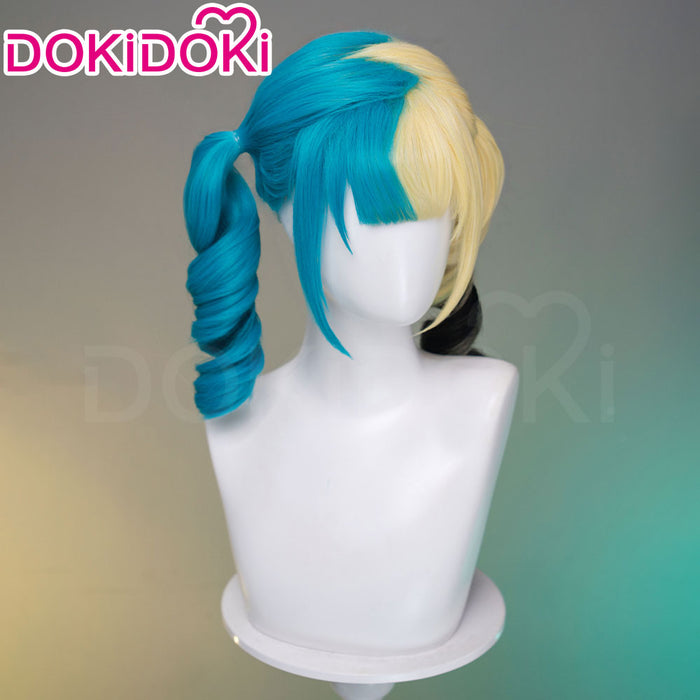 【Ready For Ship】DokiDoki Game Cosplay Trainer Wig Long Curly Blue Blonde Black Highlight Hair Pigtails Z-Shaped
