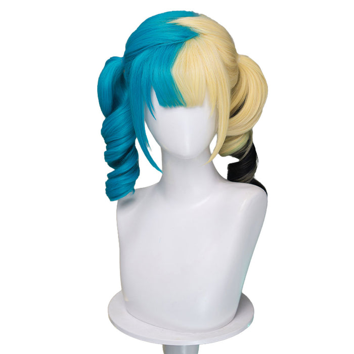 【Ready For Ship】DokiDoki Game Cosplay Trainer Wig Long Curly Blue Blonde Black Highlight Hair Pigtails Z-Shaped