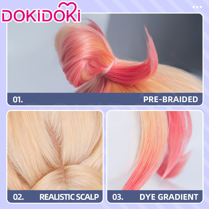 【Ready For Ship】DokiDoki Game Cosplay Trainer Wig Short Blonde Peach Pink Gradient Hair
