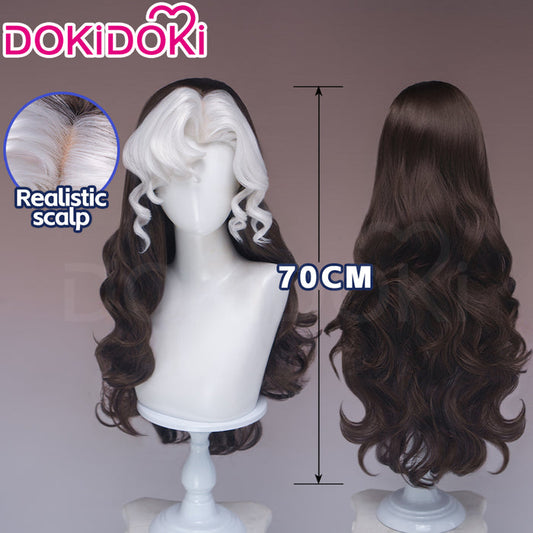 【Ready For Ship】Dokidoki Game Cosplay Wig Long Curly Dark Brown White Highlight Hair