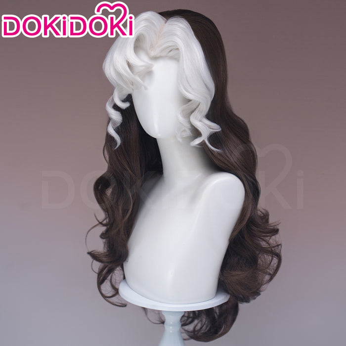【Ready For Ship】Dokidoki Game Cosplay Wig Long Curly Dark Brown White Highlight Hair