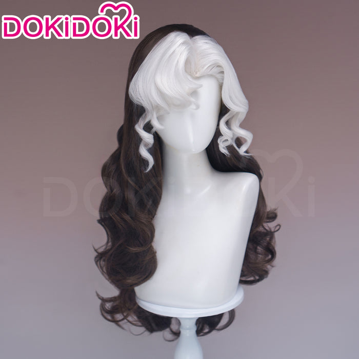 【Ready For Ship】Dokidoki Game Cosplay Wig Long Curly Dark Brown White Highlight Hair