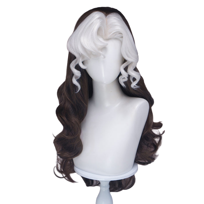 【Ready For Ship】Dokidoki Game Cosplay Wig Long Curly Dark Brown White Highlight Hair