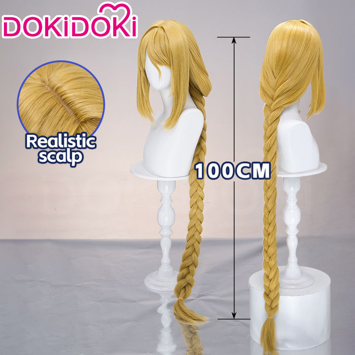【Ready For Ship】DokiDoki Game Cosplay Wig Long Straight Golden Single Braided Hair