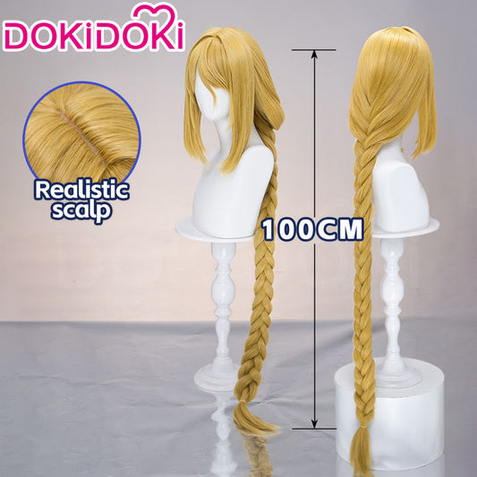 【Ready For Ship】DokiDoki Game Cosplay Wig Long Straight Golden Single Braided Hair