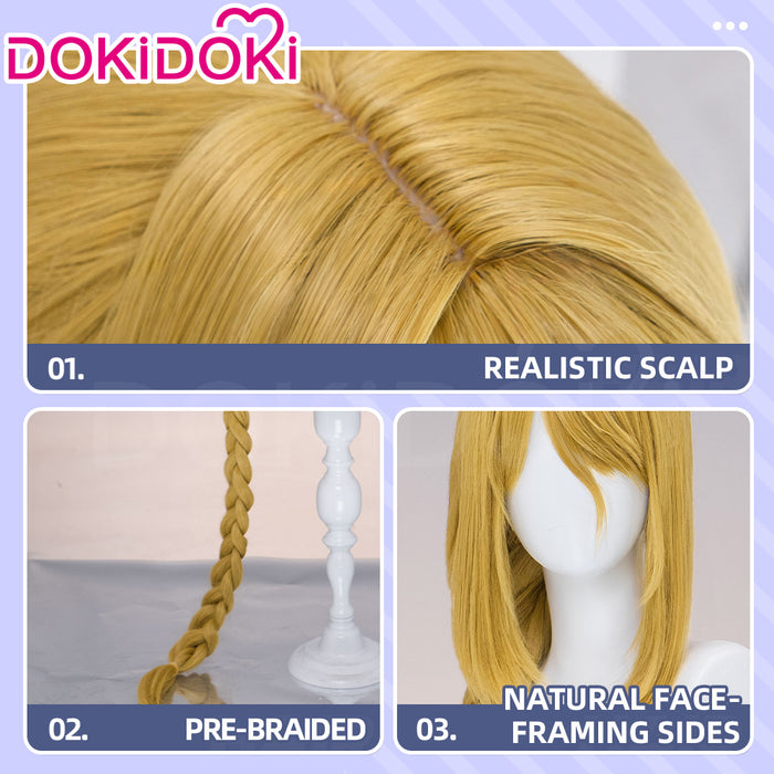 【Ready For Ship】DokiDoki Game Cosplay Wig Long Straight Golden Single Braided Hair