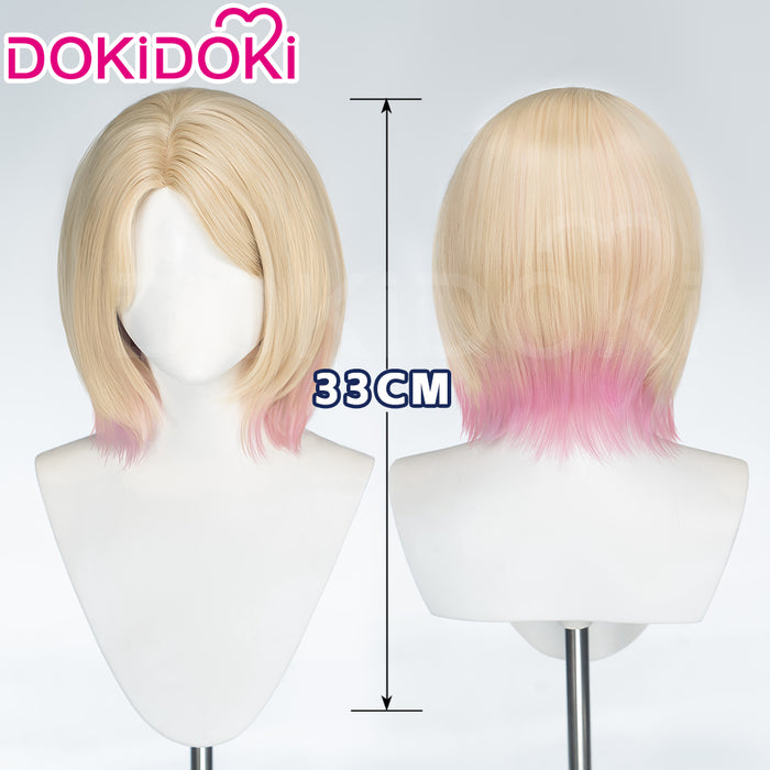 【Ready For Ship】DokiDoki Game Cosplay Wig Short Straight Golden Pink Gradient Hair