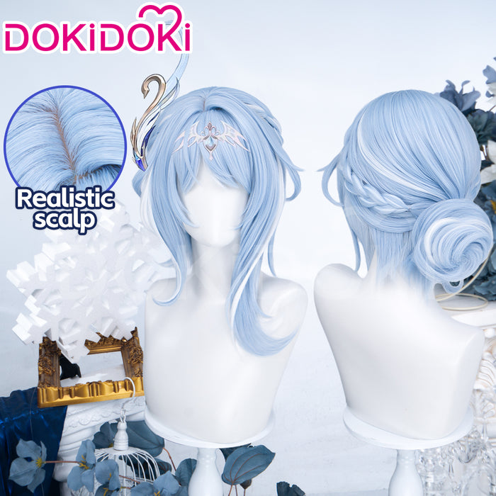 【Ready For Ship】DokiDoki Game Genshin Impact Cosplay Odette Wig Long Blue White Highlight Hair Buns Snezhnaya