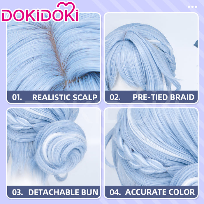 【Ready For Ship】DokiDoki Game Genshin Impact Cosplay Odette Wig Long Blue White Highlight Hair Buns Snezhnaya